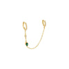 Emerald Green / Single Colored Stone Double Chain Huggie Earring - Adina Eden's Jewels