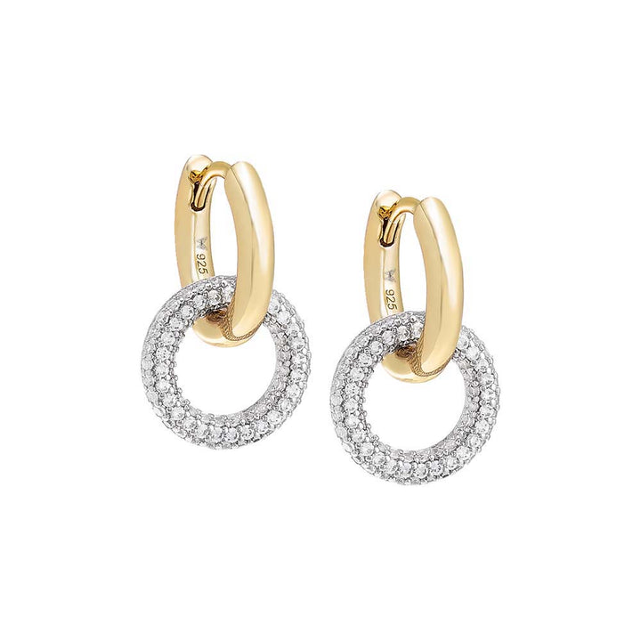 Gold / Pair Solid/Pave Interlocked Hoop Earring - Adina Eden's Jewels