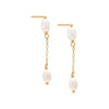 Gold / Pair Freshwater Pearl Chain Drop Stud Earring - Adina Eden's Jewels