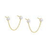 Pearl White / Pair Double Pearl Chain Stud Earring - Adina Eden's Jewels