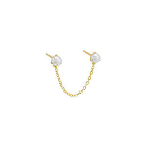 Pearl White / Single Double Pearl Chain Stud Earring - Adina Eden's Jewels