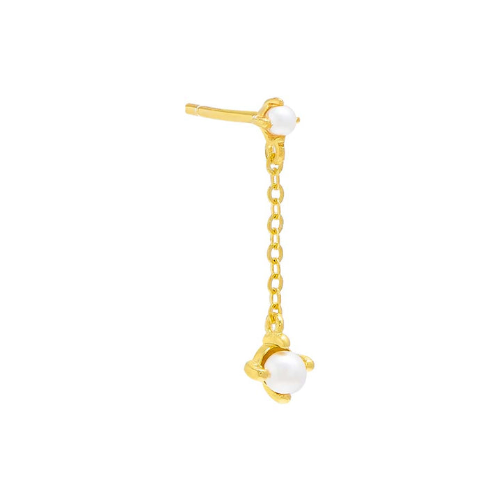 Gold / Single Pearl Chain Drop Stud Earring - Adina Eden's Jewels