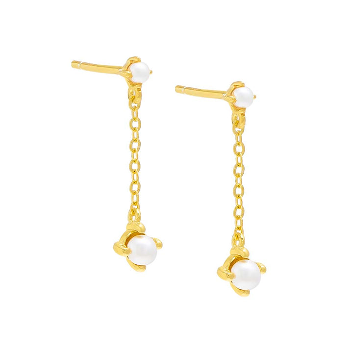Gold / Pair Pearl Chain Drop Stud Earring - Adina Eden's Jewels