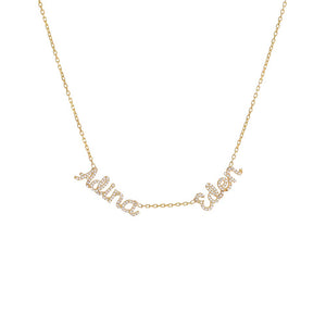 Gold Double Pavé Script Nameplate Chain Necklace - Adina Eden's Jewels