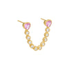 Sapphire Pink Double Heart x Tennis Chain Stud Earring - Adina Eden's Jewels