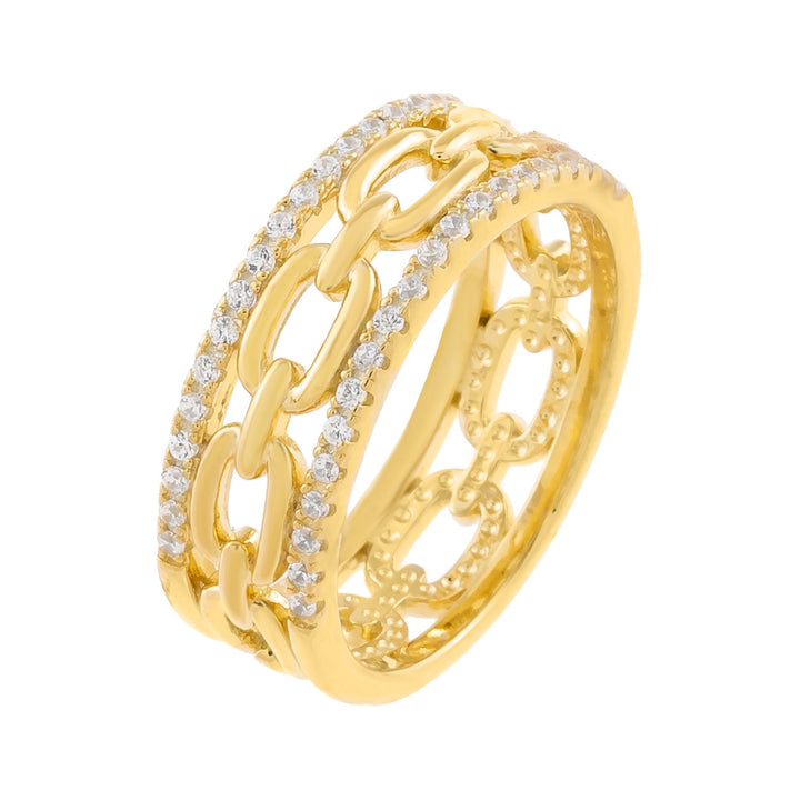 Gold / 6 Double Pavé Chain Link Ring - Adina Eden's Jewels
