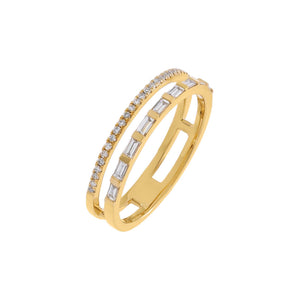 14K Gold / 6 Diamond Baguette X Pavé Double Row Ring 14K - Adina Eden's Jewels