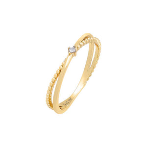 Gold / 5 CZ Beaded & Solid X Ring - Adina Eden's Jewels