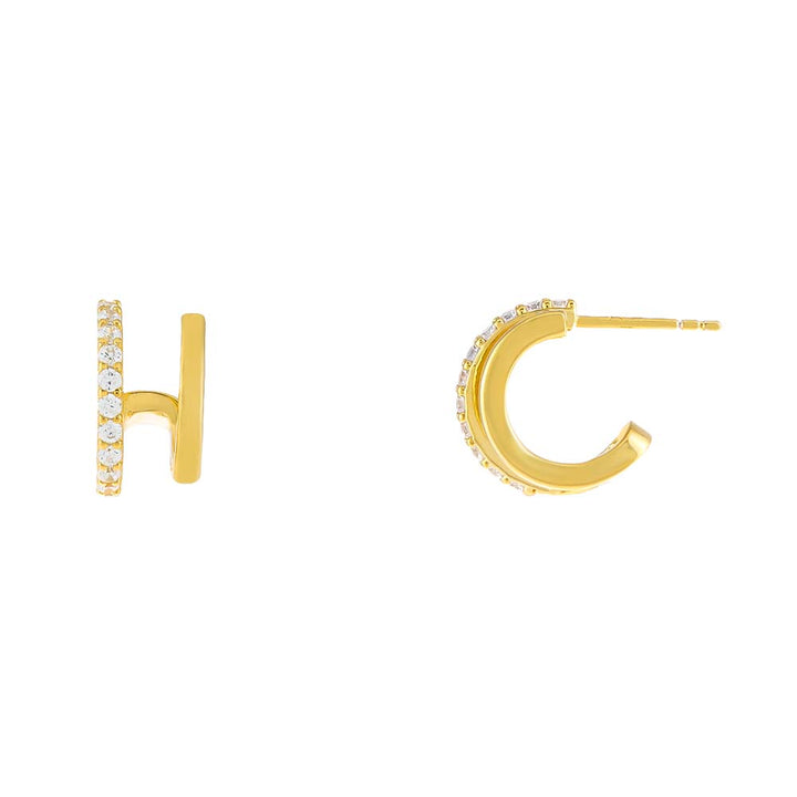 Gold CZ/Solid Double Hinge Huggie Earring - Adina Eden's Jewels
