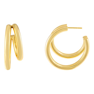 Gold Solid Double Hoop Earring - Adina Eden's Jewels