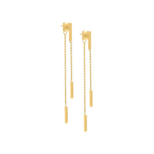 14K Gold / Pair Solid Bar Chain Front Back Stud Earring 14K - Adina Eden's Jewels