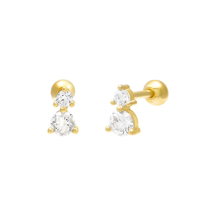Gold Double Solitaire Threaded Stud Earring - Adina Eden's Jewels