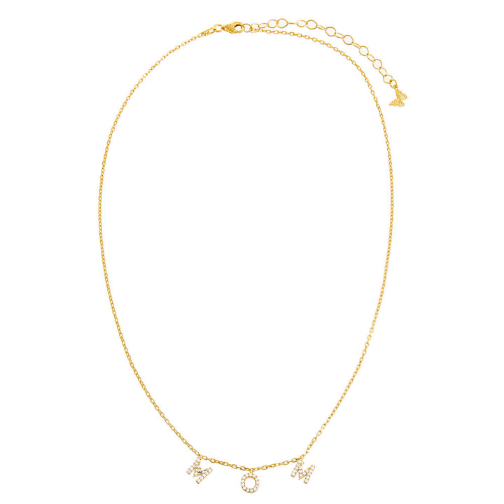 Gold Mini Pavé 'MOM' Block Name Necklace - Adina Eden's Jewels