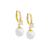 Gold / Pair Pavé Pearl Dangle Huggie Earring - Adina Eden's Jewels