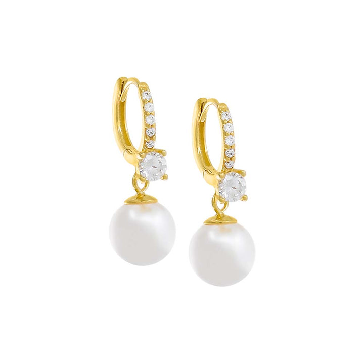 Gold / Pair Pavé Pearl Dangle Huggie Earring - Adina Eden's Jewels
