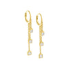 Gold / Pair Square Bezel Multi Chain Drop Huggie Earring - Adina Eden's Jewels