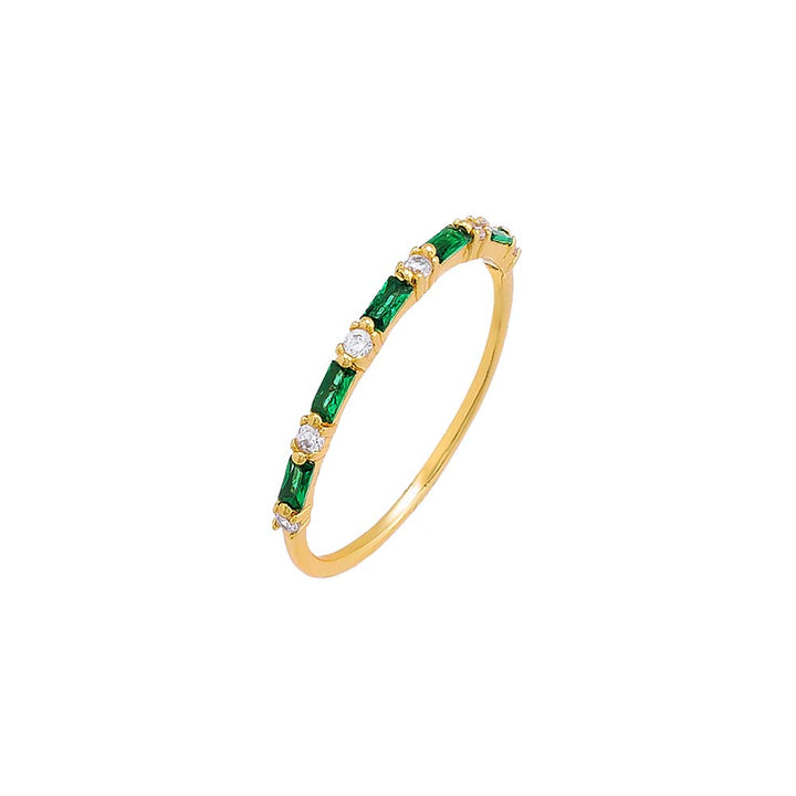 Emerald Green / 5 Colored Thin Baguette X Solitaire CZ Ring - Adina Eden's Jewels