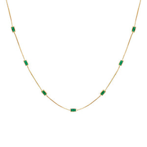Emerald Green Multi Baguette Station Necklace - Adina Eden's Jewels