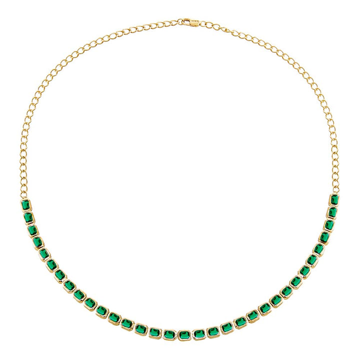  Emerald Green Baguette Tennis Choker 14K - Adina Eden's Jewels