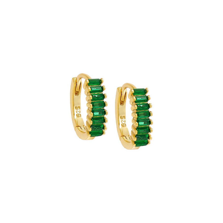 Emerald Green / Pair Colored Baguette Huggie Earring - Adina Eden's Jewels