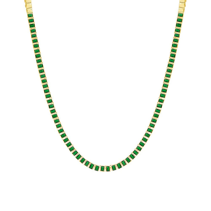 Emerald Green / 3MM Colored Emerald Bezel-Set Tennis Necklace - Adina Eden's Jewels