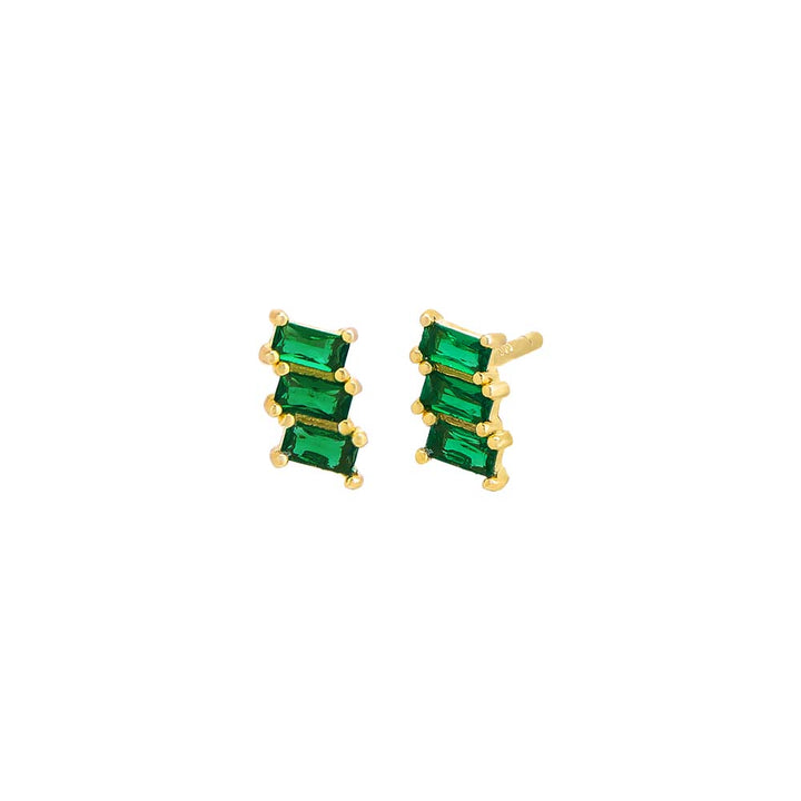 Emerald Green / Pair Colored Mini Triple Baguette Stud Earring - Adina Eden's Jewels