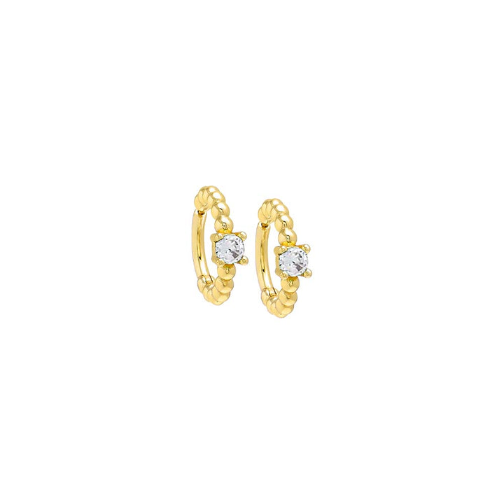 Gold / Pair Colored Beaded Solitaire CZ Huggie Earring - Adina Eden's Jewels