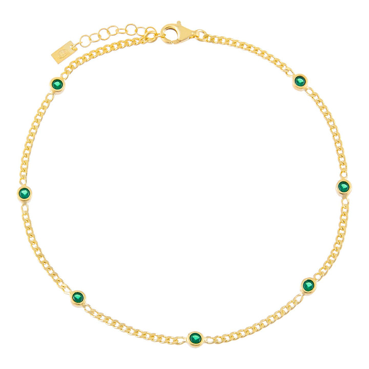 Emerald Green CZ Colored Cuban Chain Anklet - Adina Eden's Jewels