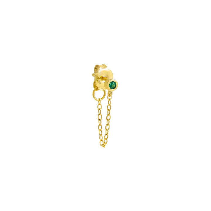 Emerald Green / Single Colored Tiny Solitaire Bezel Chain Front Back Stud Earring - Adina Eden's Jewels