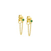 Emerald Green / Pair Colored Tiny Solitaire Bezel Chain Front Back Stud Earring - Adina Eden's Jewels