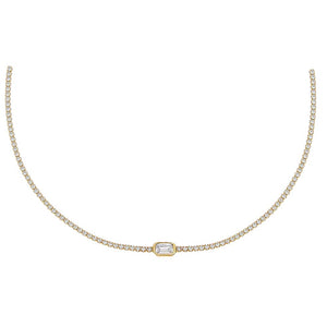 Gold / Emerald Emerald Bezel Thin Tennis Choker - Adina Eden's Jewels