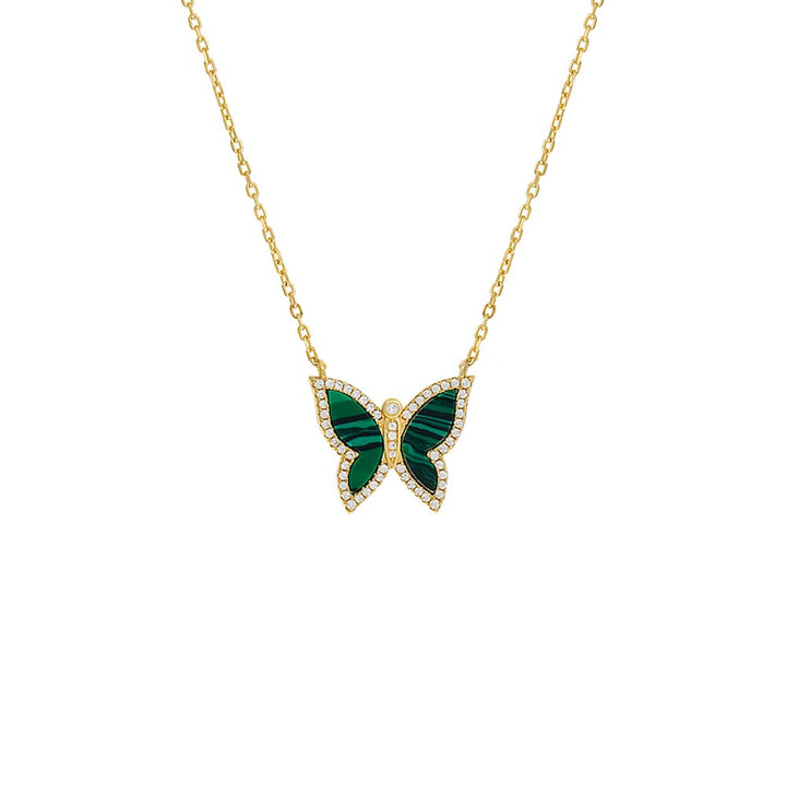 Malachite Pavé Gemstone Butterfly Necklace - Adina Eden's Jewels