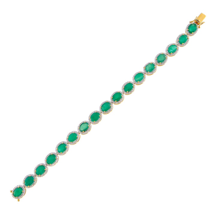 Emerald Green Diamond X Emerald Stone Tennis Bracelet 18K - Adina Eden's Jewels