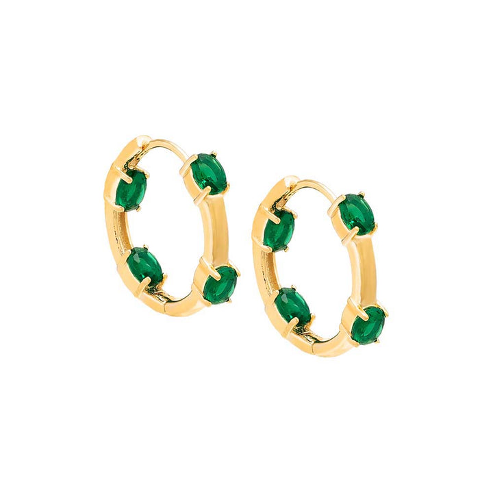 Emerald Green Colored CZ X Enamel Hoop Earring - Adina Eden's Jewels