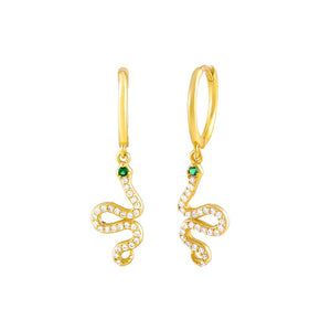 Gold Dangling Snake CZ Huggie Earring - Adina Eden's Jewels