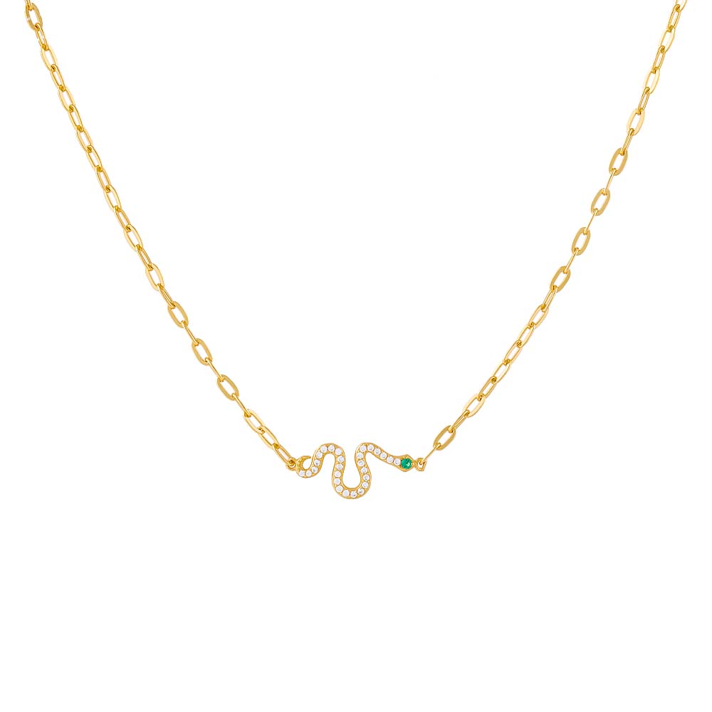 Gold Pavé Snake Link Necklace - Adina Eden's Jewels