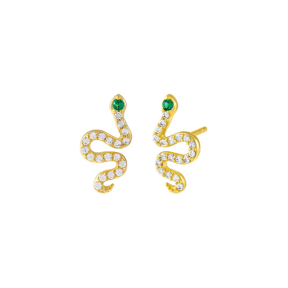 Gold CZ Emerald Green Snake Stud Earring - Adina Eden's Jewels