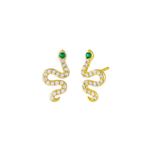 Gold CZ Emerald Green Snake Stud Earring - Adina Eden's Jewels