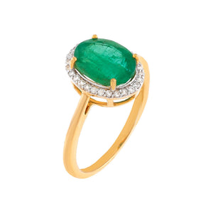 Emerald Green / 6 Diamond X Emerald Stone Ring 14K - Adina Eden's Jewels