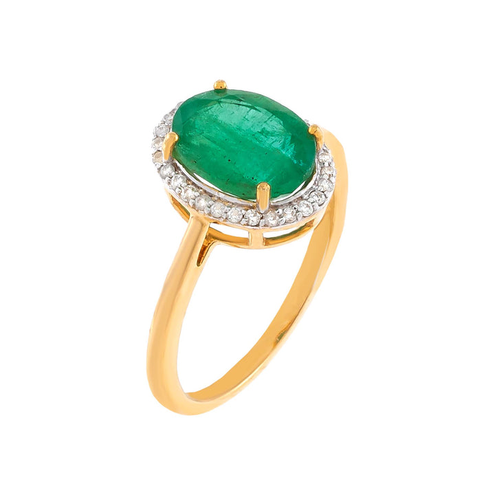 Emerald Green / 7 Diamond X Emerald Stone Ring 14K - Adina Eden's Jewels