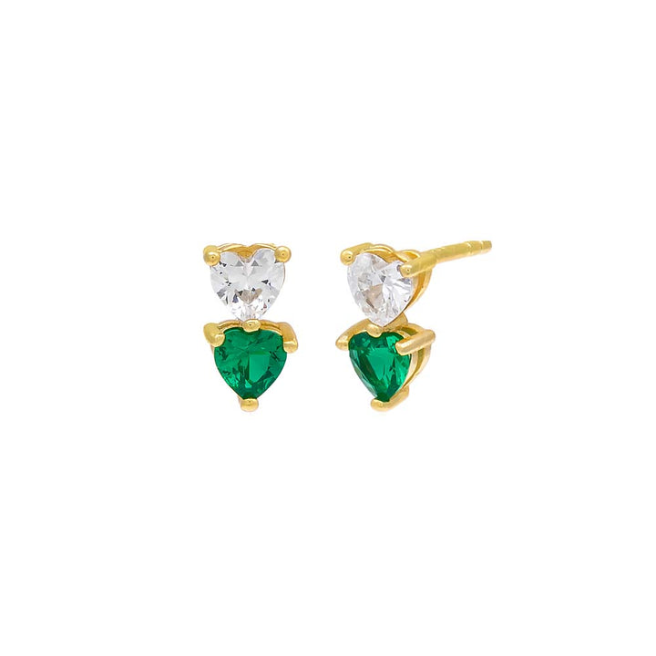 Emerald Green Double Heart CZ Stud Earring - Adina Eden's Jewels