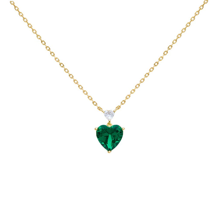 Emerald Green Double Heart CZ Necklace - Adina Eden's Jewels
