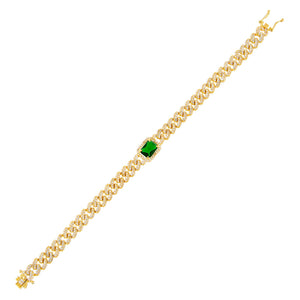 Emerald Green CZ Colored Baguette Chain Link Bracelet - Adina Eden's Jewels