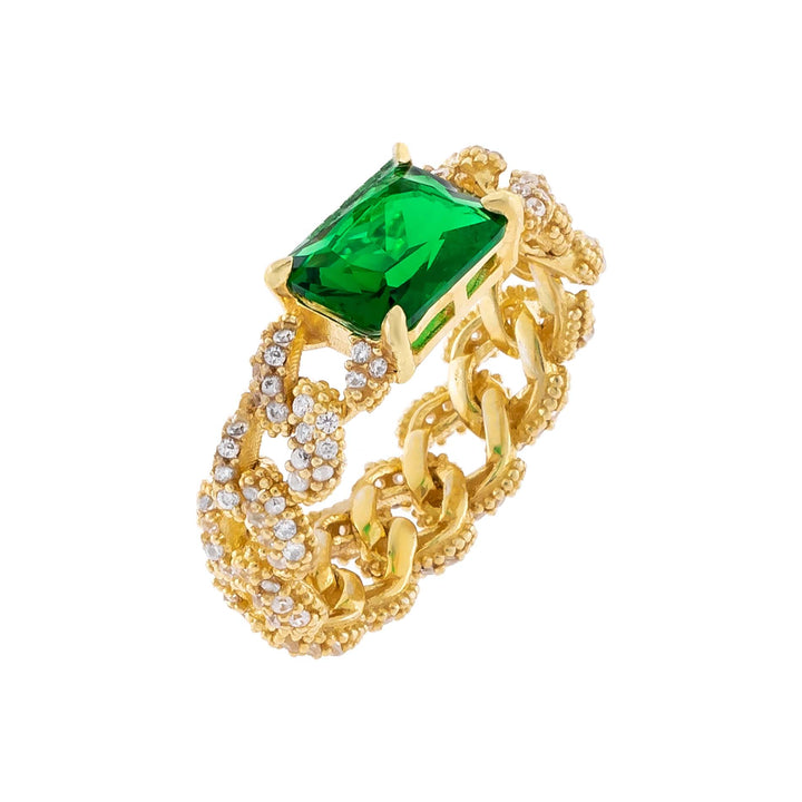 Emerald Green / 6 CZ Baguette Chain Link Ring - Adina Eden's Jewels