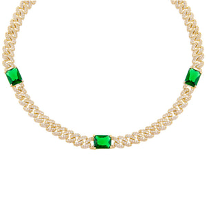 Emerald Green CZ Baguette Chain Link Choker - Adina Eden's Jewels