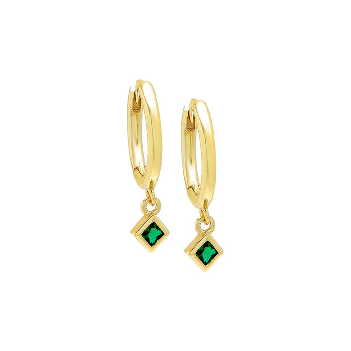 Emerald Green / Pair Emerald Dangling Diamond Shape Huggie Earring - Adina Eden's Jewels