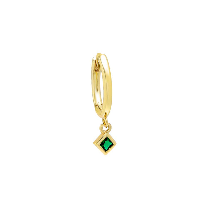 Emerald Green / Single Emerald Dangling Diamond Shape Huggie Earring - Adina Eden's Jewels