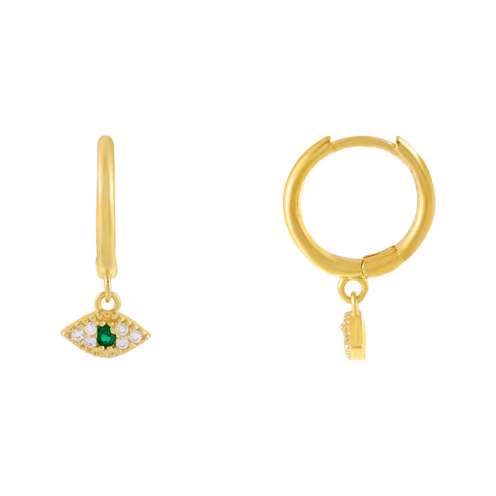 Emerald Green Pavé Mini Evil Eye Huggie Earring - Adina Eden's Jewels