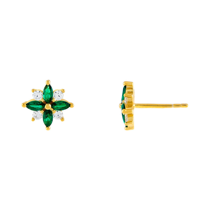 Emerald Green CZ Crystal Flower Stud Earring - Adina Eden's Jewels