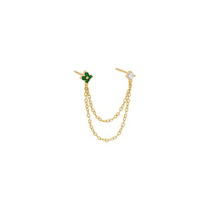 Emerald Green / Single Colored Double Flower Chain Stud Earring - Adina Eden's Jewels